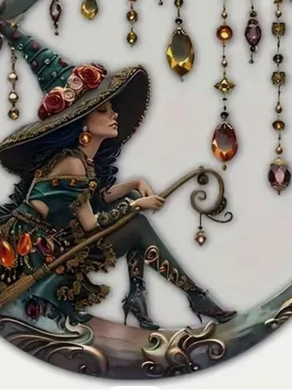 Witch on Crescent Moon Window Decor - Green and Gold B27 - Picture 6 of 8